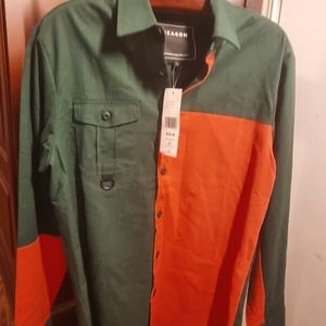 Reason Men's NWT Green & Orange Long Sleeve Button Front Shirt Sz Large